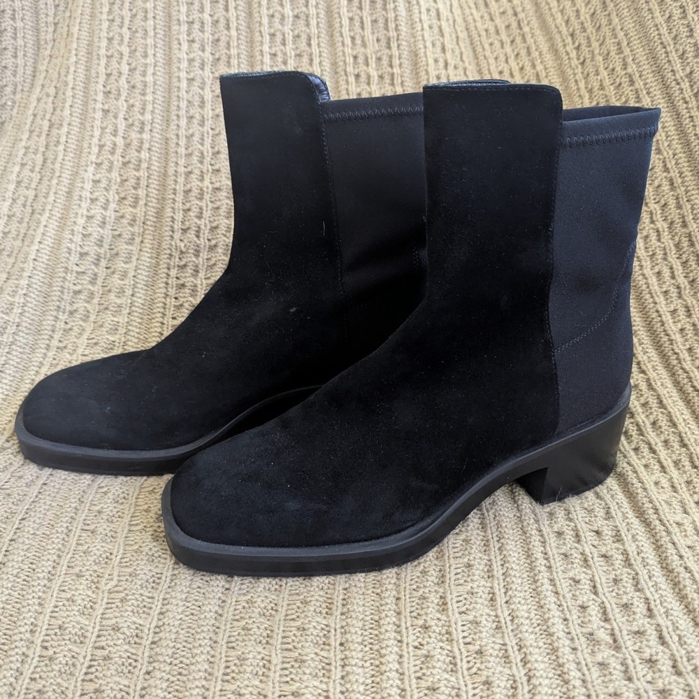 Stuart Weitzman Black Suede Stretch Block Heel Ankle Boots SJ276 Womens 7.5B